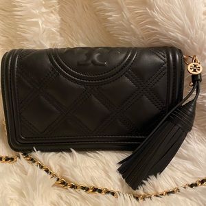 Tory Burch Fleming Black soft wallet crossbody